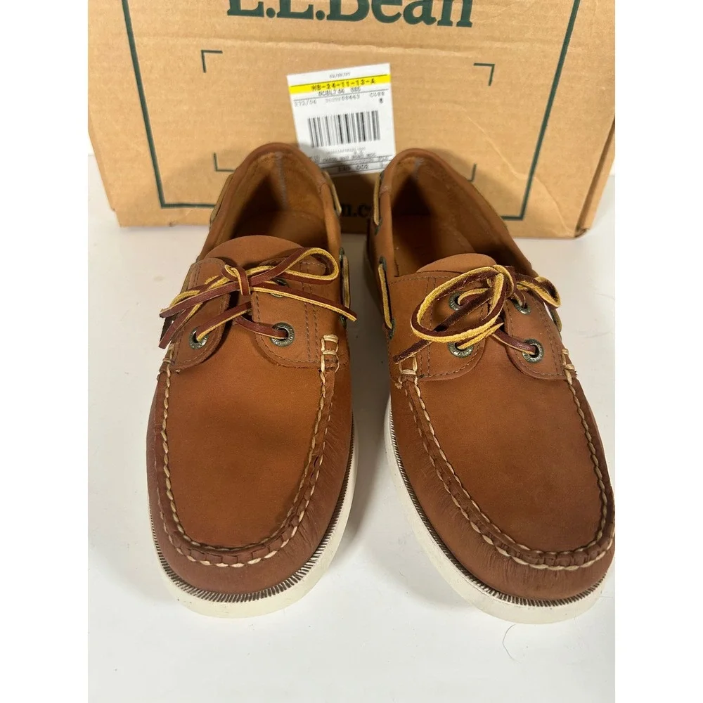 LL Bean Casco Bay Boat Mocs Mens 8.5 D Briar Brown Leather Loafers New
